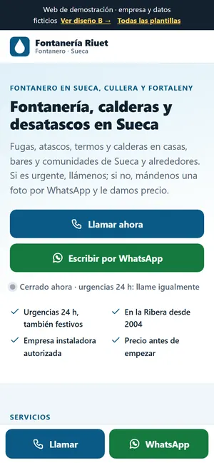 Plantilla de fontanería vista en el móvil